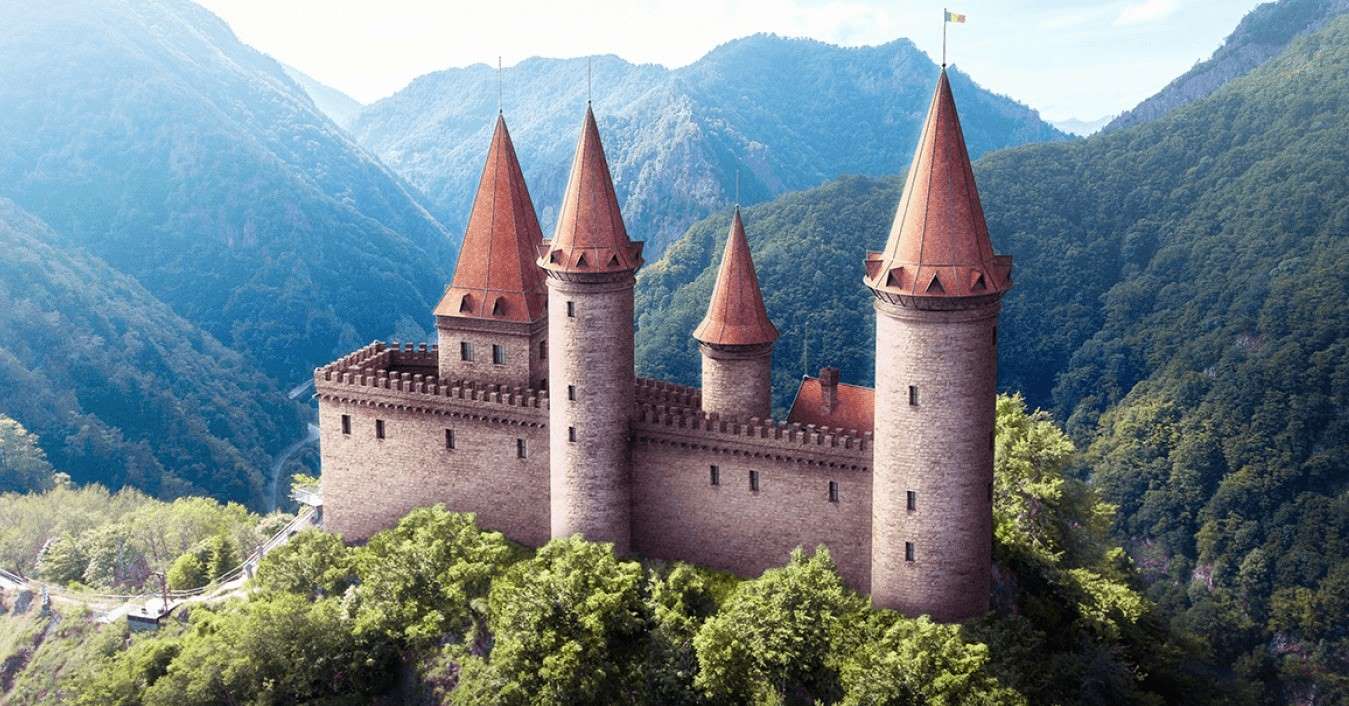 La forteresse de Poienari, reconstruction digitale sur cette image, se trouve au bout d'une ascension de près de 1 500 marches qui partent de Transfăgărăşan